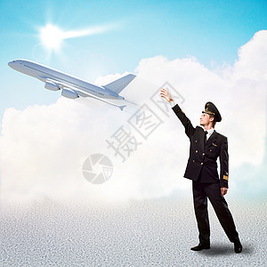 以向飞机伸出一只手的形式进行试验全体蓝色引擎航空公司自由快乐飞机场航展工作帽子图片