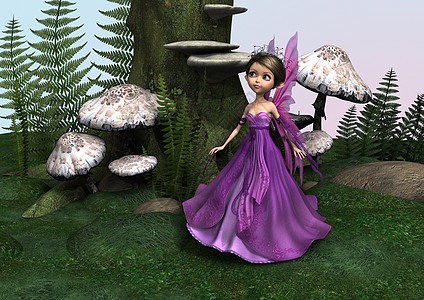 伍德兰的仙子紫色童话蕨类森林树叶戏服翅膀裙子蝴蝶精灵图片