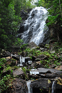 法根岛美丽的瀑布流动花园公园旅游风景池塘热带植物环境丛林图片