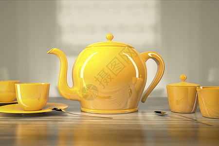 茶壶和茶杯奢华橙子杯子奶油飞碟食物液体服务厨房饮食图片