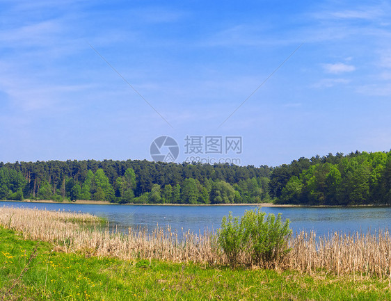 湖泊和蓝天空的国家风景图片