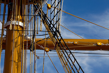 船钻机古董帆船索具航海海盗巡航天空导航蓝色图片
