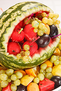 西瓜水果沙拉柚子覆盆子食物橙子静物内饰维生素派对营养背景图片