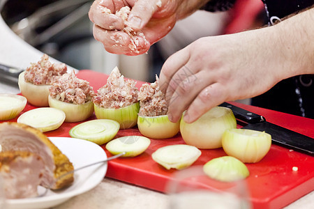 厨师工作香料平底锅作坊洋葱烤箱厨房食物商业服务盘子图片