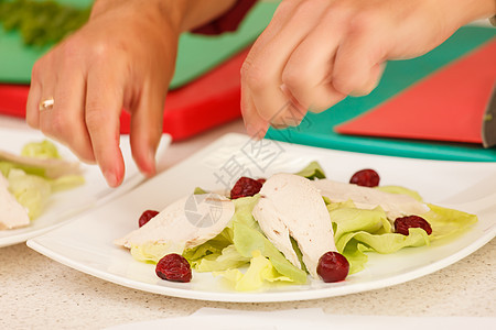 厨师工作沙拉洋葱服务厨房绿色平底锅桌子美食食物盘子图片