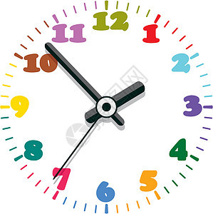 彩色时钟小时插图数字紫色办公室跑步商业指针圆圈时间图片