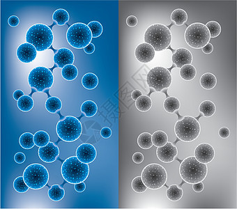 抽象分子或微生物显微镜粒子化学生物学生活技术装饰品教育蓝色插图图片