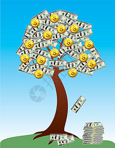 金钱树植物首都成功插图利润货币生长天空蓝色笔记图片