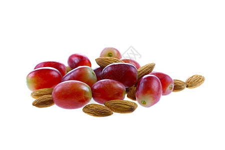 红葡萄和杏仁白色坚果红色水果背景图片
