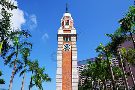 香港的时钟塔建筑地标圆圈发条城市历史性古董蓝色建筑学历史图片