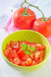 番茄沙拉盘子照片餐巾香菜香料香葱市场蔬菜厨房巾有机食品图片
