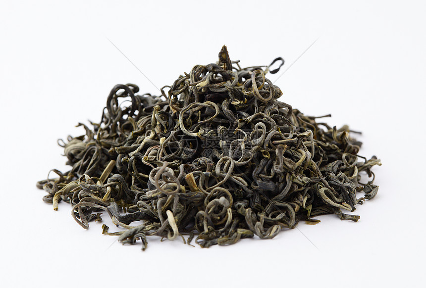 白底孤立的中国绿色茶叶黑色洋甘菊红色草本植物早餐植物饮料草本花瓣图片
