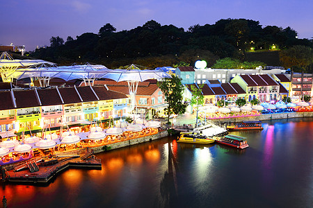 晚上新加坡城市天际码头商业场景旅行金融蓝色地标天空建筑学景观图片