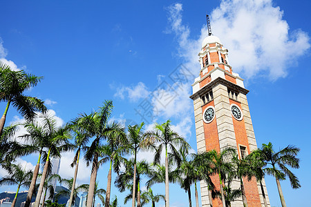 香港的时钟塔天际古董天空地标时间历史发条城市圆圈建筑学图片