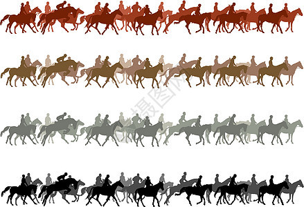 一大群马匹动物女士艺术剪影骑师插图边界运动团体男人图片