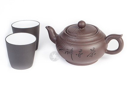 中国茶壶加茶杯黏土植物杯子叶子美食食物香气饮料芳香文化图片