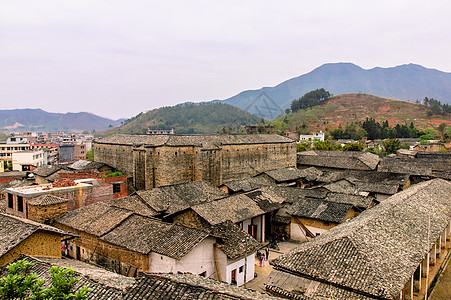 江西古建筑旅行住房客家人文化建筑学历史景点闲暇城堡背景图片