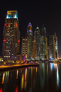 2012年11月14日 UAE 迪拜Marina的夜生活城市天际码头摩天大楼市中心灯光住宅奢华建筑学旅行图片