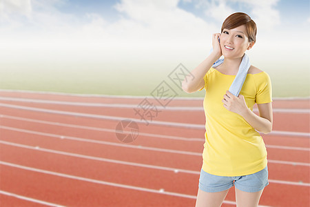 运动妇女竞技喜悦饮食场地女性训练幸福乐趣毛巾活力图片