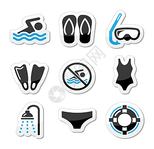 游泳 潜水潜水 运动媒介图标集贴纸徽章泳裤竞争水池游泳池海浪减肥放松游泳衣图片