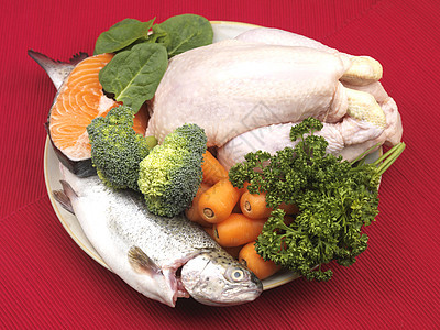 新鲜食品成分鳟鱼食物烹饪香菜萝卜图片