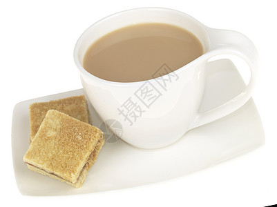 茶和饼干正方形杯子白色工作室食物生活咖啡背景图片