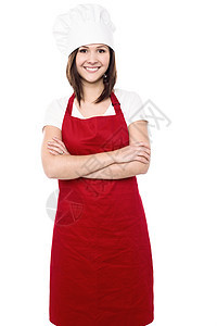 年轻女厨师 手折臂图片