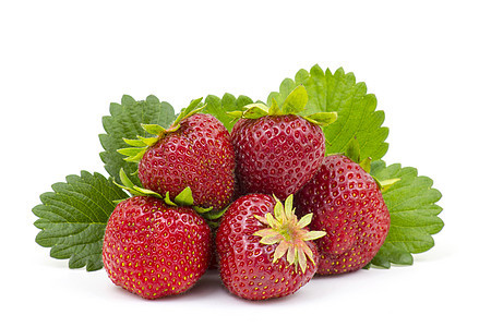 新鲜草莓绿色红色叶子水平宏观食物甜点浆果水果饮食图片