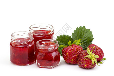 草莓酱和新鲜草莓维生素罐装水果甜点味道养护红色玻璃食物早餐图片