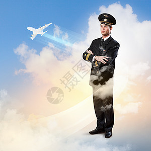 男性飞行员形象飞机场客机旅行天空蓝色服务成人男人旅游帽子图片