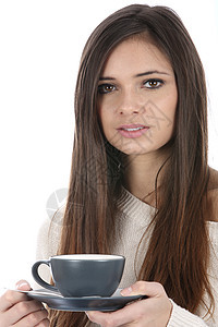 妇女饮杯茶头发白色饮料咖啡工作室女士图片