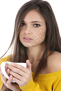 妇女喝咖啡的焦糖工作室咖啡饮料白色女士头发图片