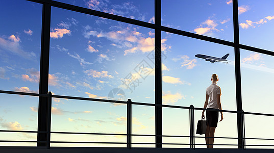 机场女商务人士商业案件旅游喷射树干空气窗户旅行商务女士图片