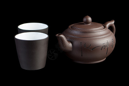 中国茶壶加茶杯美食杯子植物黏土香气饮料文化陶器叶子食物图片