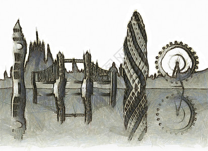 英国伦敦眼伦敦天际地标城市尖塔建筑景点全景旅行历史教会塔桥背景