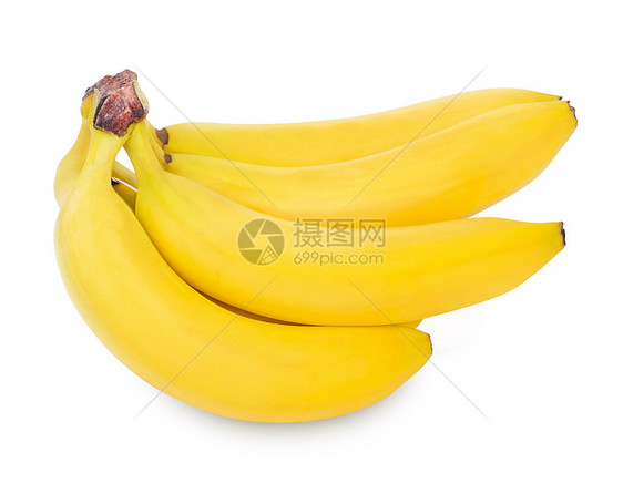 一群被白种背景孤立的香蕉黄色剪裁饮食小路食物皮肤组织白色热带小吃图片