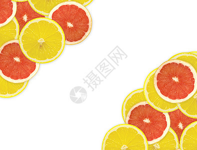柑橘切片摘要背景 特写 工作室照片柠檬活力摄影肉质柚子圆圈红色绿色黄色框架图片