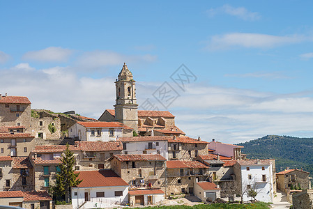 西班牙旧山坡镇地标山顶水平房屋村庄历史遗产图片