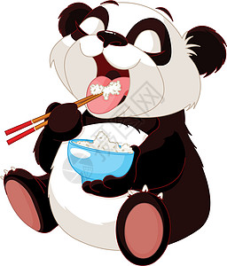 吃大米的熊猫动物筷子插图食物乐趣幼兽白色卡通片剪贴野生动物图片