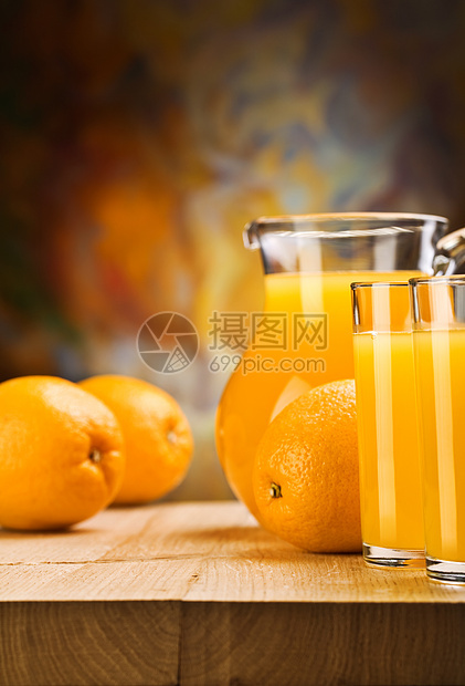 橙子和橙汁投手餐厅早餐水壶热带木板器皿水果营养食物图片