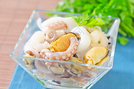 海产海鲜异国宏观贝类美食盘子情调午餐烹饪海洋章鱼图片