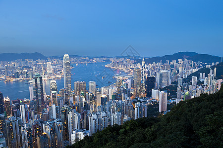 晚上在香港建筑学天际金融旅行玻璃建筑顶峰市中心港口景观图片