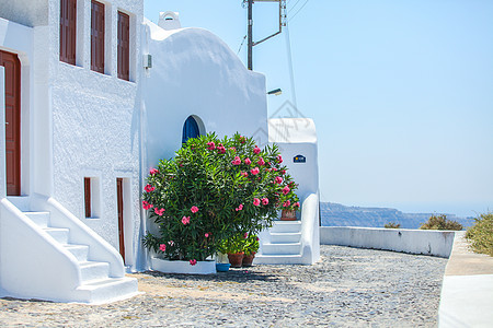 希腊圣托里尼州菲拉古老传统白房子的美丽铺路小巷图片