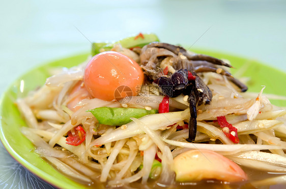 木薯沙拉辣椒美食食物螃蟹盘子木瓜蔬菜绿色香料图片