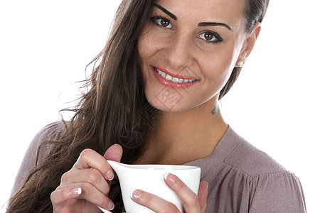 女青年喝杯茶女士头发白色咖啡图片