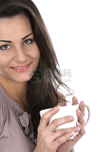 喝茶的女子咖啡头发白色女士图片