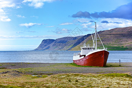 旧渔船海岸线峡湾金属边缘场景风景沉船钓鱼运输桅杆图片