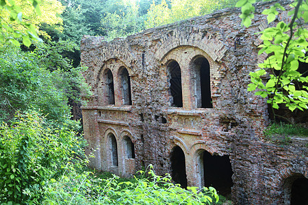 废废墟大教堂石头阳光旅行建筑舷窗蓝色建筑物天空房子背景图片