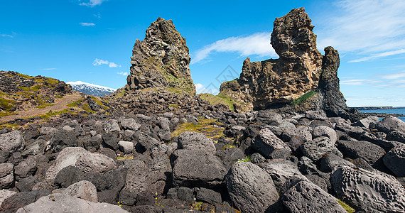 马拉里夫Londrangar冰帽火山场地蓝色半岛支撑框架岩石爬坡远景图片