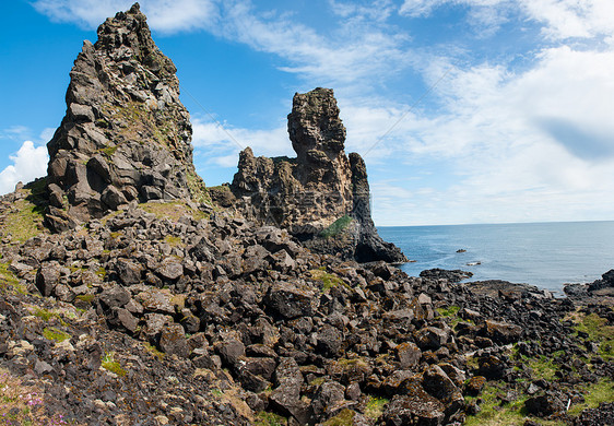 马拉里夫Londrangar场地海岸冰帽半岛冰川岩石火山爬坡远景支撑图片